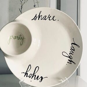 Rae Dunn Magenta-Inc Large Ceramic Chip and Dip Tray Party Share Enjoy Laugh